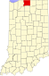Harta statului Indiana indicând comitatul Saint Joseph