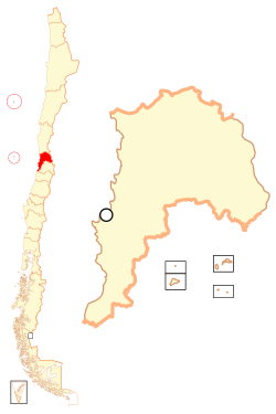 Az Valparaíso régió Chile regionális térképén.