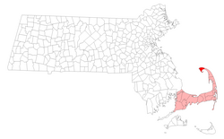 マサチューセッツ州におけるバーンスタブル郡とプロビンスタウンの位置