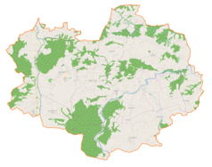 Mapa konturowa gminy Raciechowice, po lewej znajduje się punkt z opisem „Raciechowice”