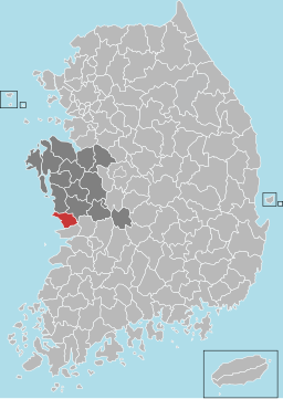 Seocheon-guns läge i Södra Chungcheong och Sydkorea