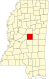 Harta statului Mississippi indicând comitatul Leake