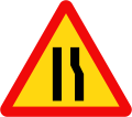 203c: Road narrows ahead on the right side