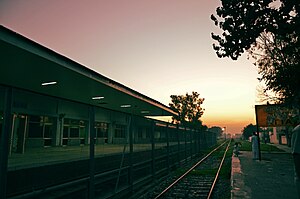 Attari railway station, looking towards Pakistan, with goods custom depot (left)