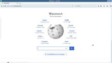 A screenshot of the Basilisk browser showing the Wikipedia landing page