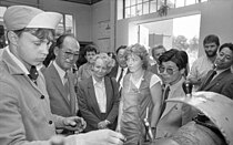 Honecker touring a technical-skills polytechnic (Polytechnisches Zentrum) at Rothenschirmbach with North Korea's Education Minister in 1988.