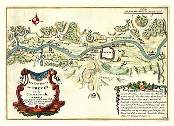 Carte des environs de Trêves et de Consarbrück, par Nicolas de Fer (1692). (définition réelle 7 101 × 5 168)