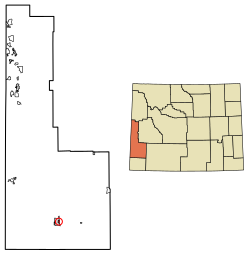 Location of Diamondville in Lincoln County, Wyoming.