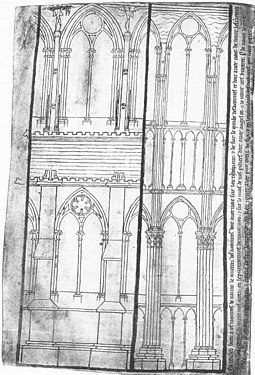 Élévations extérieur et intérieur de la nef de la cathédrale de Reims.