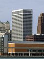 211 West Fort Street, as seen from Windsor, between the Westin Book-Cadillac Hotel (left) and the David Stott Building (right). Cobo Center and the Marquette Building are in the foreground
