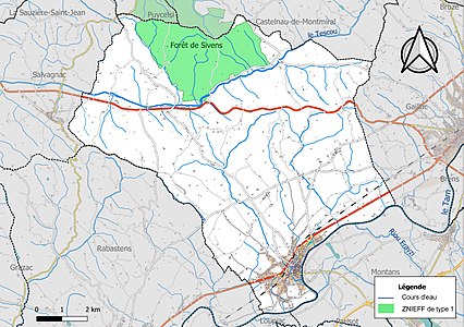 Carte de la ZNIEFF de type 1 sur la commune.