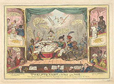 Twelfth Night, 1815. This depicts the Congress of Vienna redrawing the boundaries of Europe following the Napoleonic Wars.