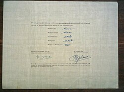 Mulo-B diploma (1965) Rückseite im Handelsaantekening (Middenstandsdiploma)