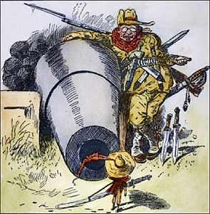 1903 cartoon depicting Theodore Roosevelt intimidating Colombia to acquire the Canal Zone