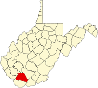 ワイオミング郡の位置を示したウェストバージニア州の地図