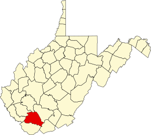 Map of West Virginia highlighting Wyoming County