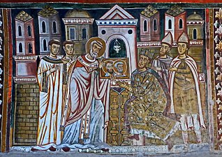 Silvester kehrt nach Rom zurück und zeigt Konstantin die Bilder der Apostel.