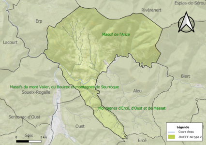 Carte des ZNIEFF de type 2 sur la commune.