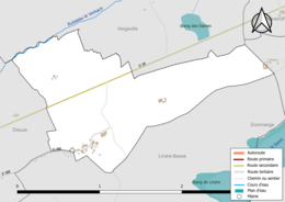 Carte en couleur présentant le réseau hydrographique de la commune