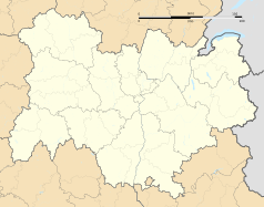 Mapa konturowa regionu Owernia-Rodan-Alpy, u góry nieco na lewo znajduje się punkt z opisem „Saligny-sur-Roudon”