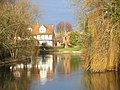 Backwater of the Thames at Sonning Eye, with a view of the French Horn at Sonning.