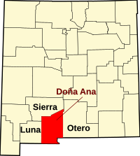 Map of New Mexico highlighting Doña Ana County