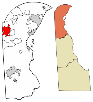 Location of Newark in New Castle County, Delaware.