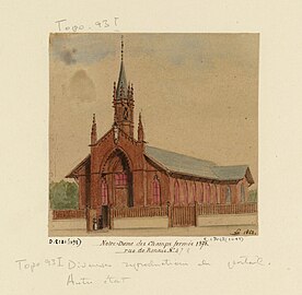 L'église provisoire en bois édifiée rue de Rennes (1858-1876).