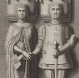 Drawing of the effigies of John I of Portugal and Queen Philippa of Lancaster. Batalha Monastery, Batalha, Portugal[84]