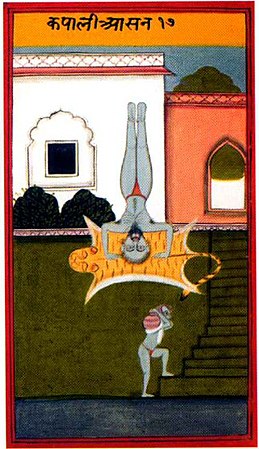 Headstand (labelled Kapālī Āsana) in Joga Pradīpikā, 1830[7]