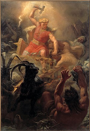 Thor battling against the giants