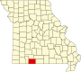 Harta statului Missouri indicând comitatul Taney