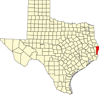 Mapo de Teksaso kun Newton emfazita