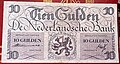 1945-ös kibocsátású 10 guldenes bankjegy előoldala.