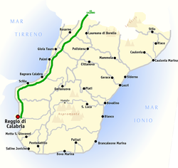 雷焦卡拉布里亞省地圖，雷焦卡拉布里亞位於A3公路最南端(A3以綠線表示)