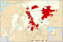 Map of the Lower Rhine around 1560 with the Electorate of Cologne highlighted in red, including the Duchy of Westphalia