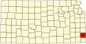 Harta statului Kansas indicând comitatul Crawford