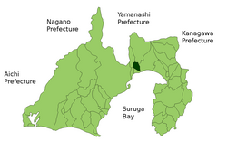 Location of Fujikawa in Shizuoka Prefecture