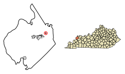 Location of Waverly in Union County, Kentucky.