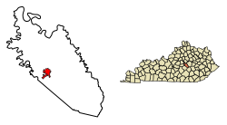 Location of Lancaster in Garrard County, Kentucky.