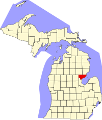 Округ Аренак на мапі штату Мічиган highlighting