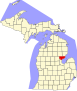 Harta statului Michigan indicând comitatul Arenac