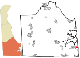 Location of Bethany Beach in Sussex County, Delaware.