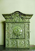 A Neo-Rococo glazed ceramic stove in Lviv (Ukraine)