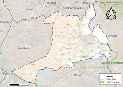 Carte de la ZNIEFF de type 2 sur la commune.