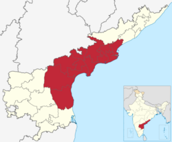 Map of India with Costal Andhra highlighted in red