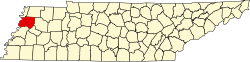 Karte von Dyer County innerhalb von Tennessee