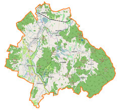 Mapa konturowa gminy Mysłakowice, blisko centrum na dole znajduje się punkt z opisem „Bukowiec”