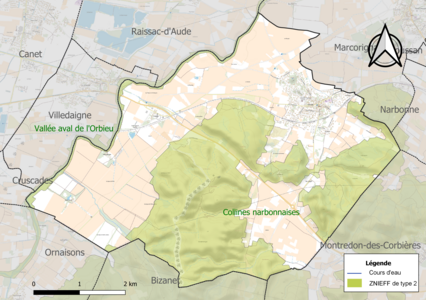 Carte des ZNIEFF de type 2 sur la commune.