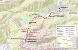 A Bayerische Zugspitzbahn útvonala
